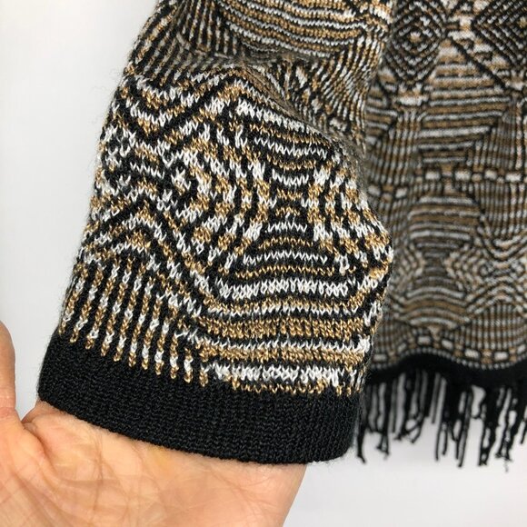 TanJay  Tan / Brown Abstract Print Open Cardigan Fringe hem size M - Picture 7 of 16
